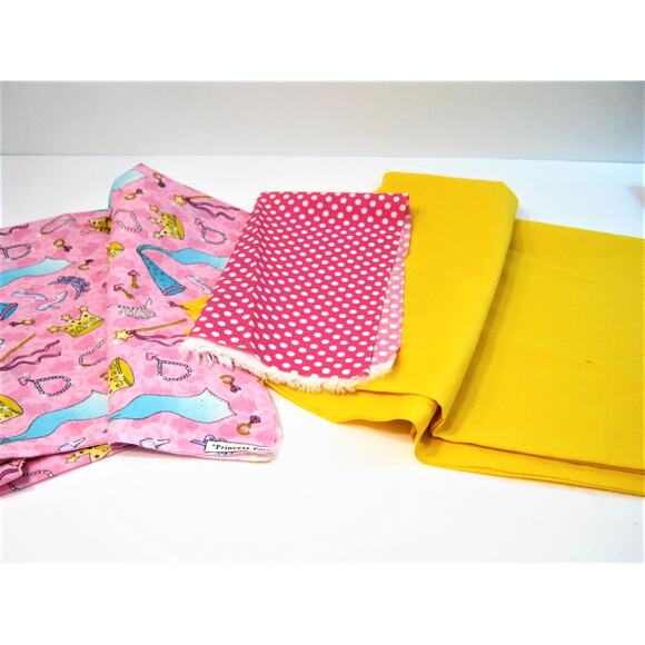 Fabric Yardage Remnants Cotton Blend Kids Girls Pink Princess Dots & Yellow - Picture 2 of 3